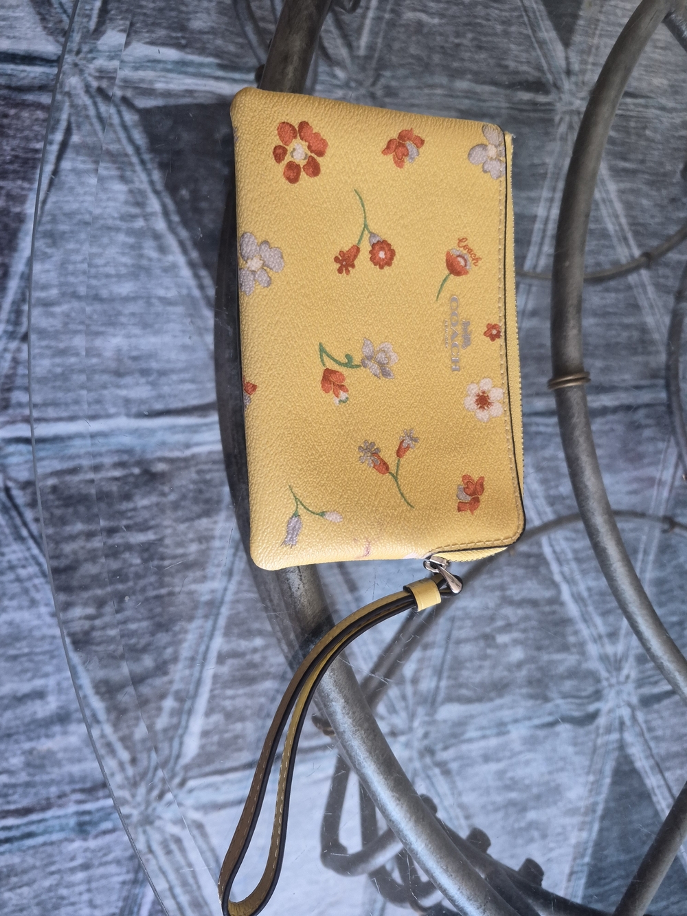 Yellow Floral Wristlet Pouch